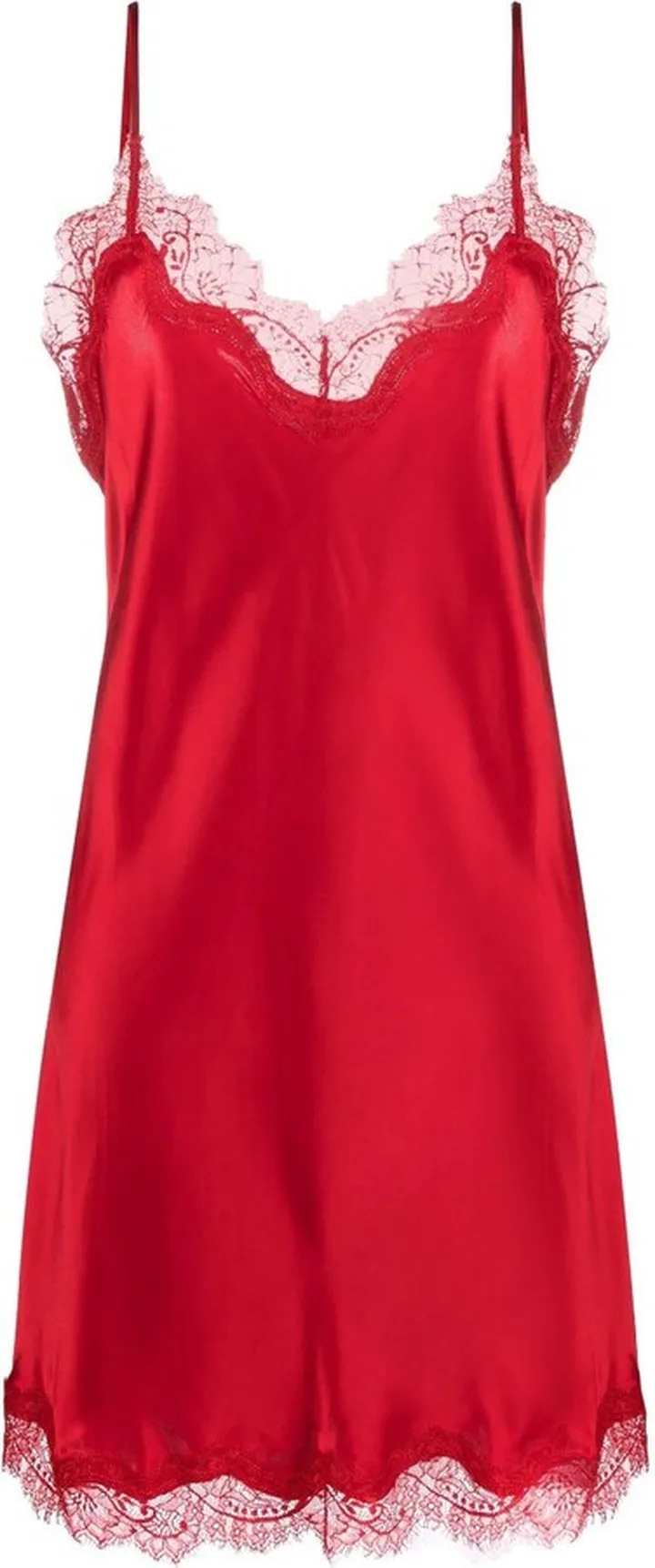 Red Lace Trim Silk Night Dress