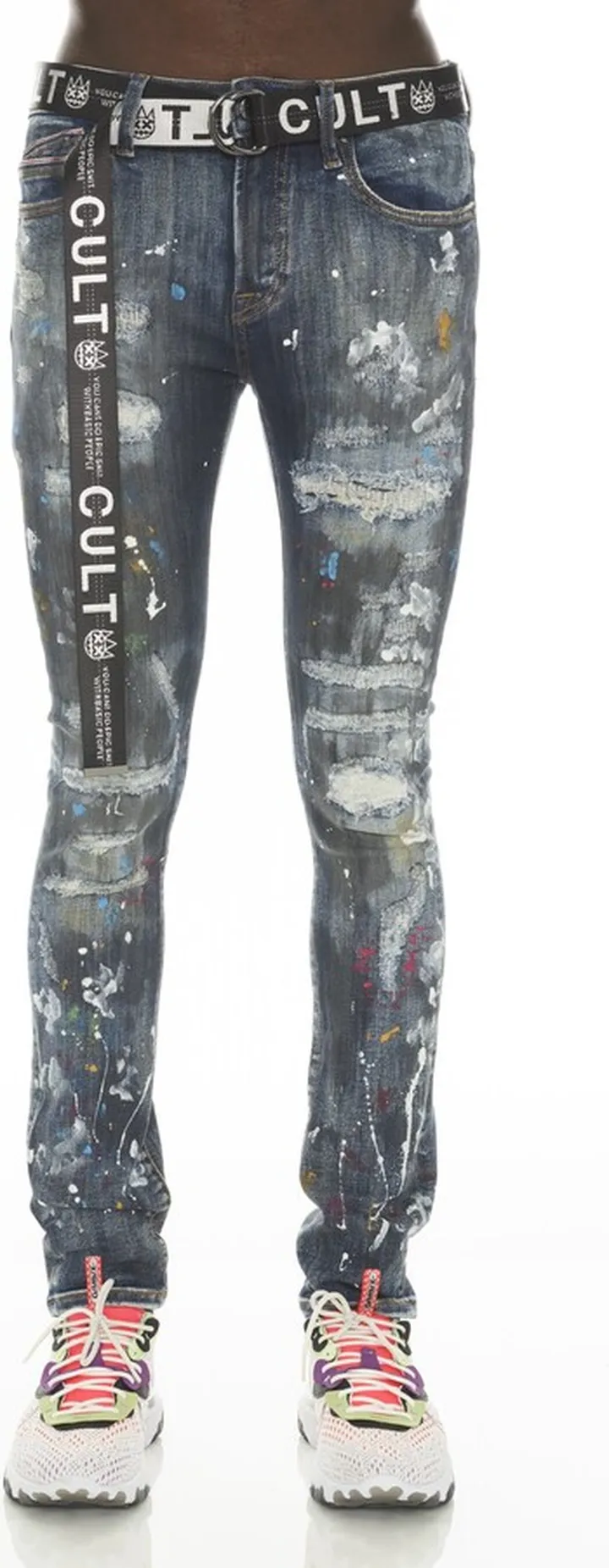 Punk Belted Distressed Super Skinny Jeans