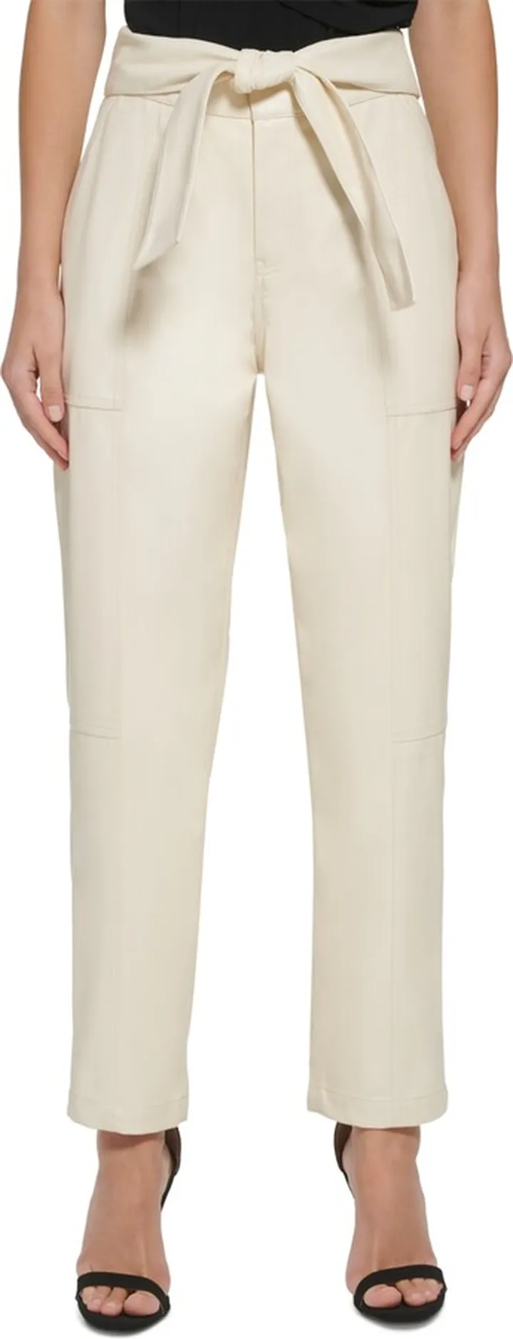 Dkny Women's Faux Leather Pull On Tie Waist Pants