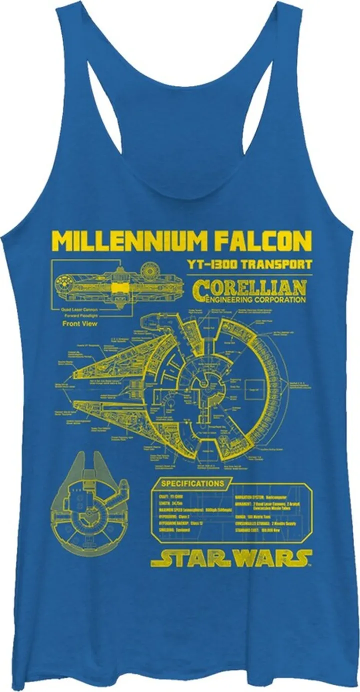 Women's Star Wars Millennium Falcon Schematics Racerback Tank Top - Royal Blue Heather - Large