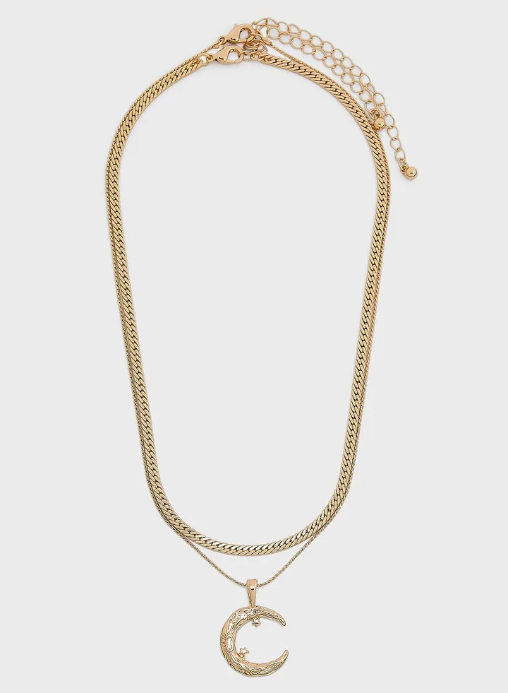 2 Pack Crescent Pendant Necklace Set
