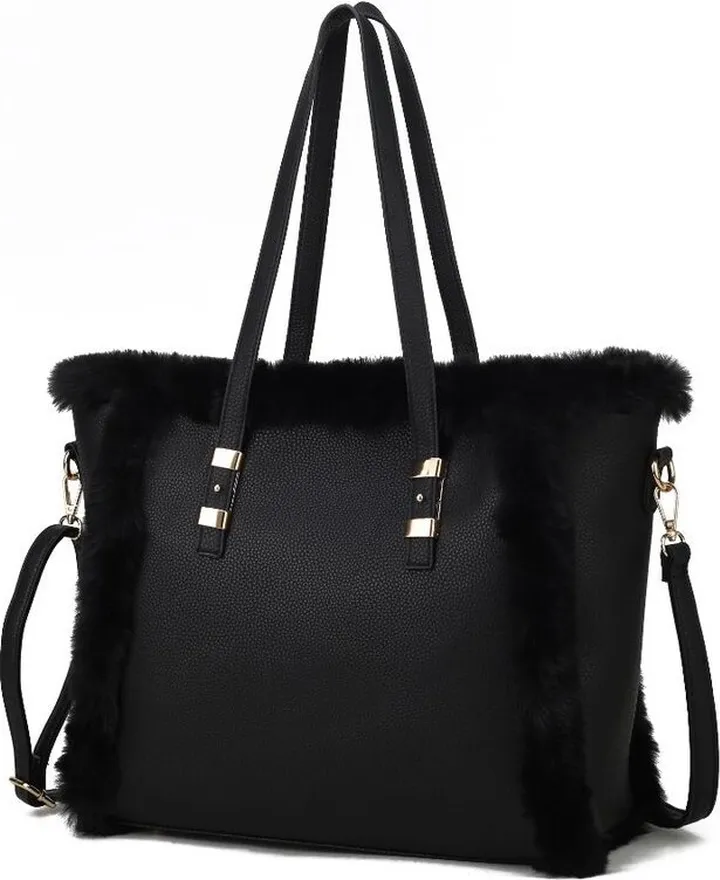 MKF Collection by Mia K Liza Vegan Leather with Faux Fur Women’s Tote Bag - Black