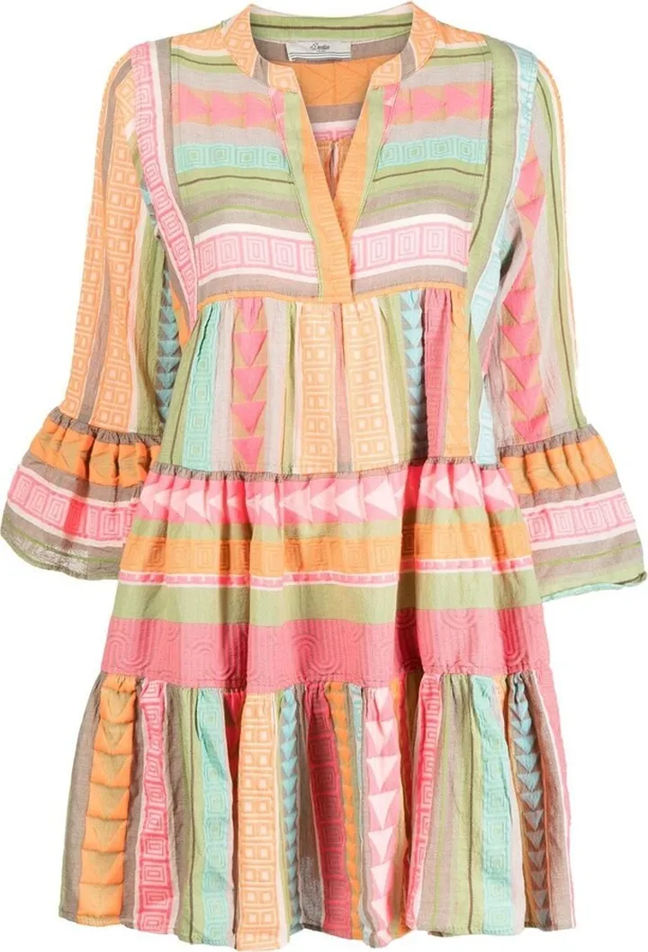 Embossed-Print Ruffled Mini Dress