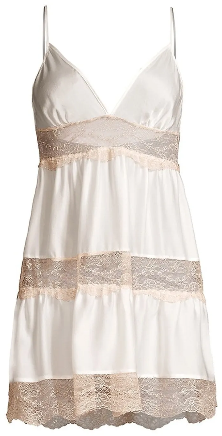 Tiered Lace-Trim Silk Slip