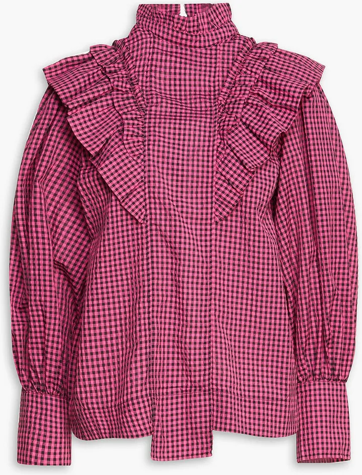 Ruffled gingham seersucker blouse