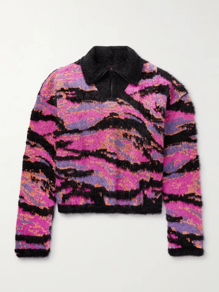Metallic Jacquard-Knit Half-Zip Sweater