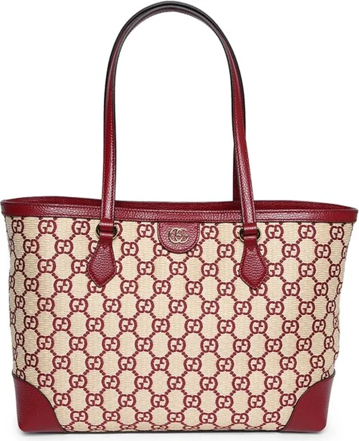 Ophidia Medium GG Tote Bag Red and Natural