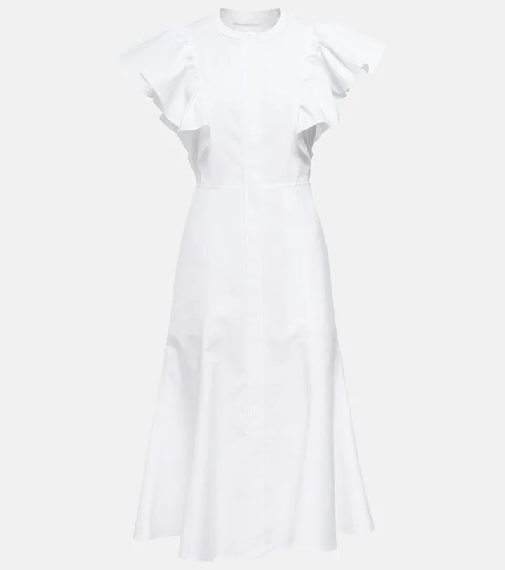 Ruffle-trimed cotton midi dress