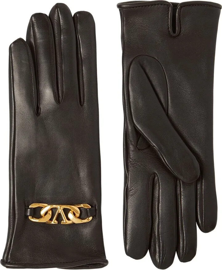 V Logo Chain smooth leather gloves