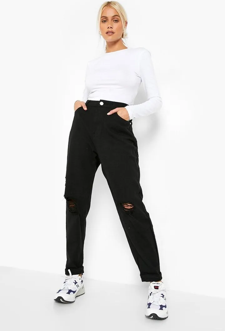 Basics High Waisted Ripped Mom Jeans
