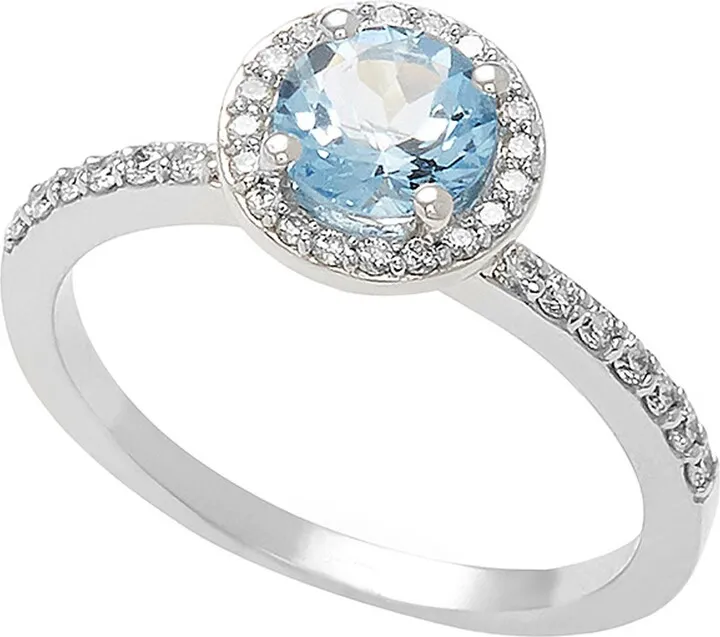 14K White Gold Aquamarine & Diamond Halo Ring - Size 7