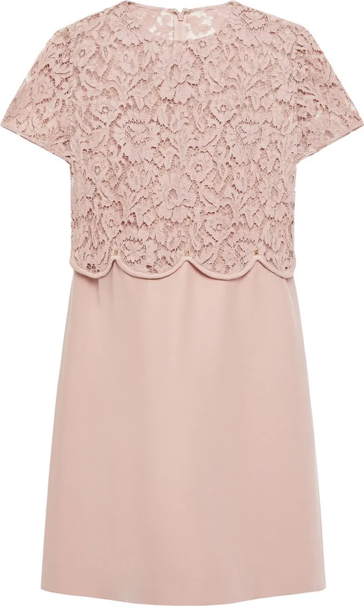 Corded-lace paneled wool and silk-blend crepe mini dress