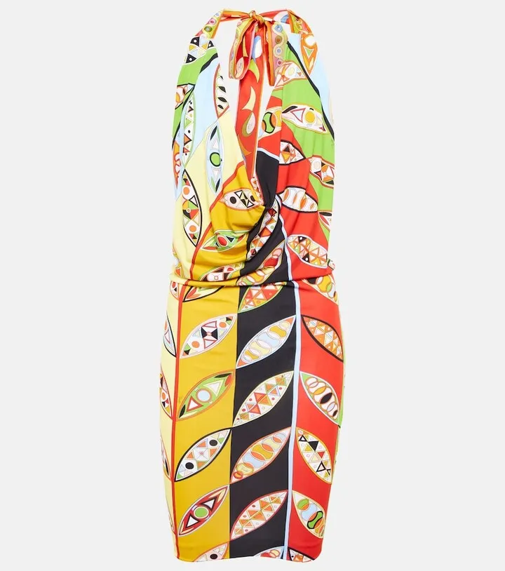 Printed cowl-neck minidress