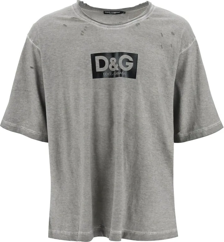 Washed Cotton T-shirt With Destroyed Detailing