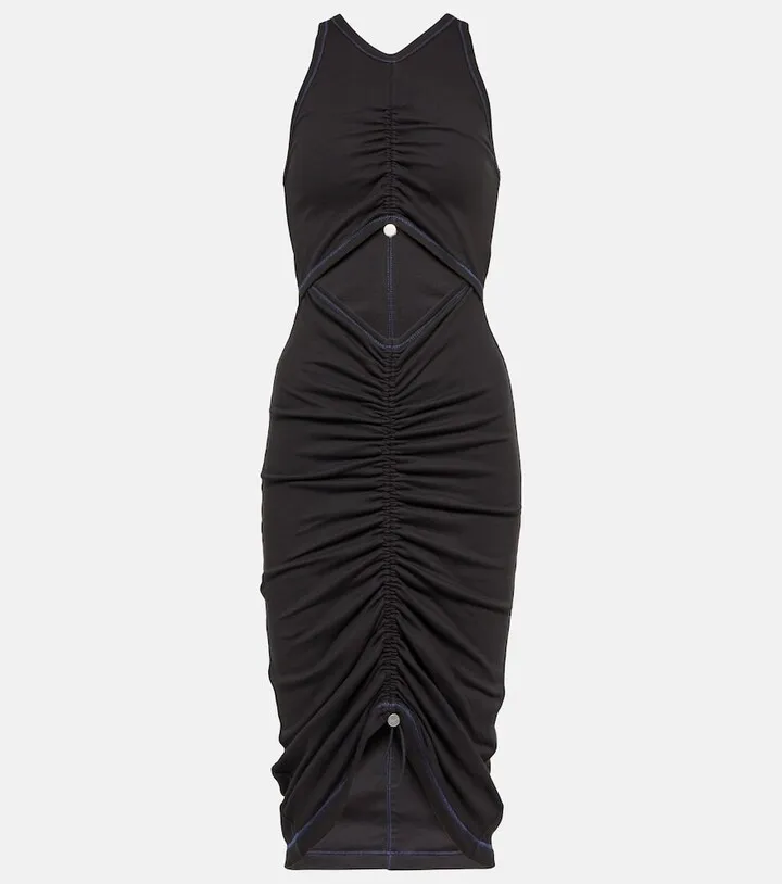 Drawstring cotton jersey midi dress