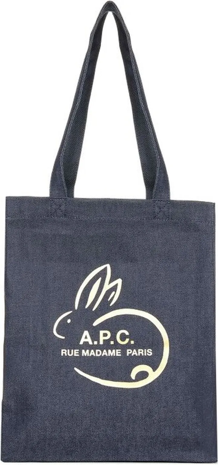 A.P.C. Logo Printed Denim Tote Bag