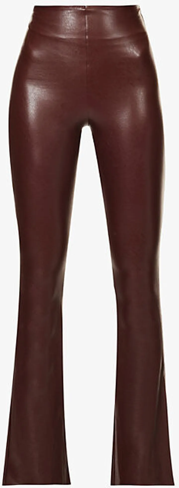 Womens Oxblood Flared High-rise Faux-leather Trousers