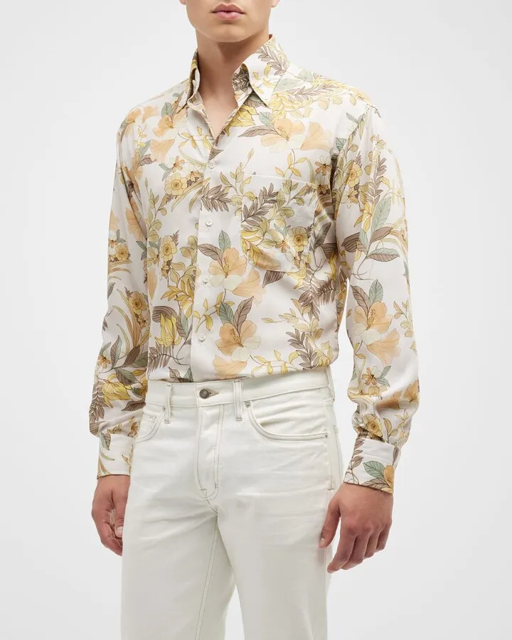 Men's Floral-Print Sport Shirt