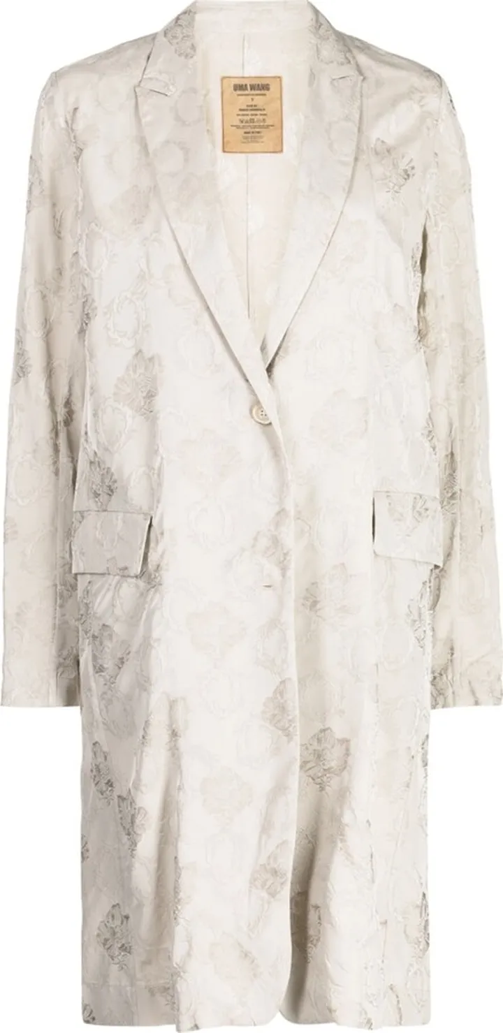 Floral-Embroidered Single-Breasted Coat