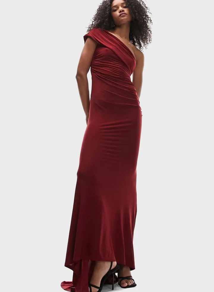 One Shoulder Cowl Neck Dress