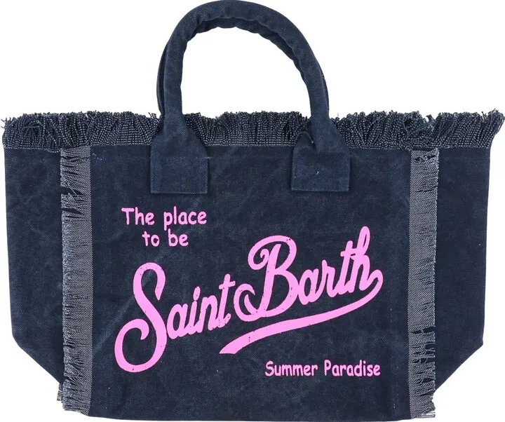Canvas handbag with printed logo on the front