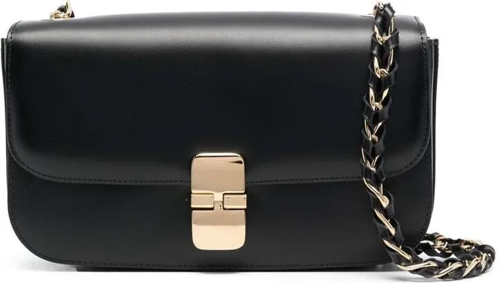 'grace Baguette' Black Shoulder Bag With Chain In Leather Woman