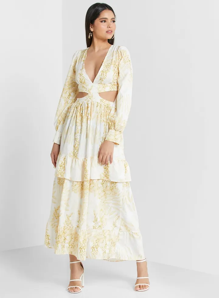 Printed Maxi Dress With Cut Outs