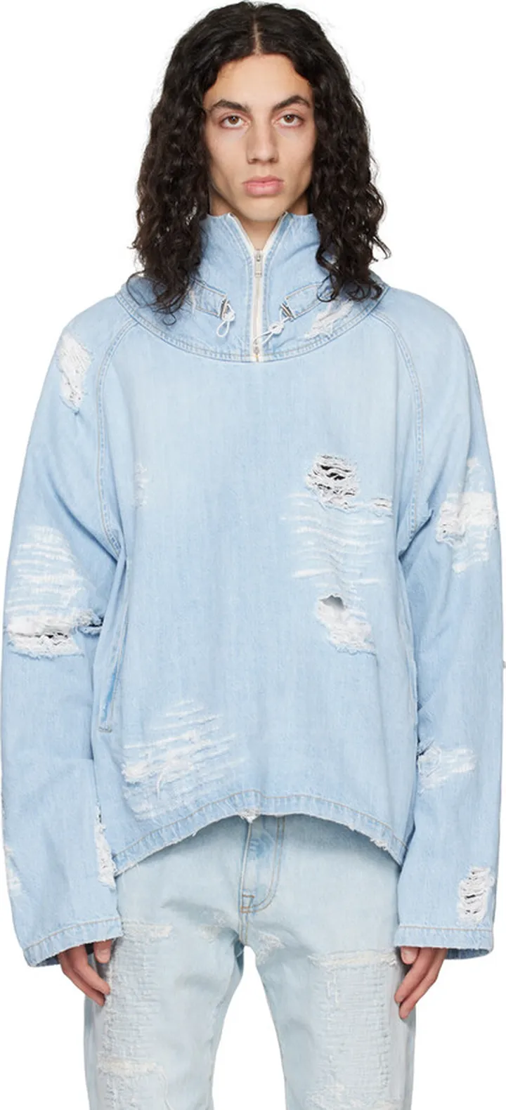 424 Blue Distressed Denim Jacket