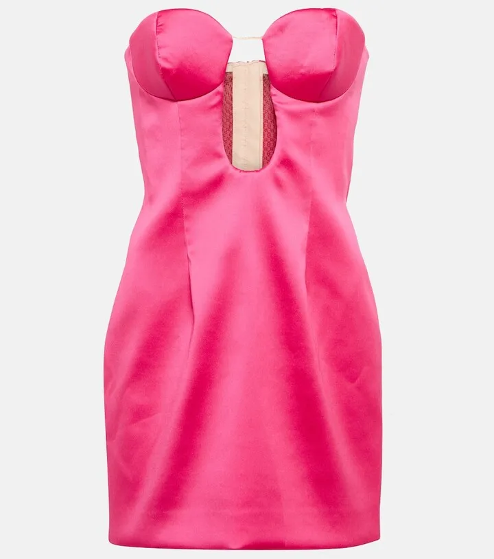 Strapless cutout satin minidress