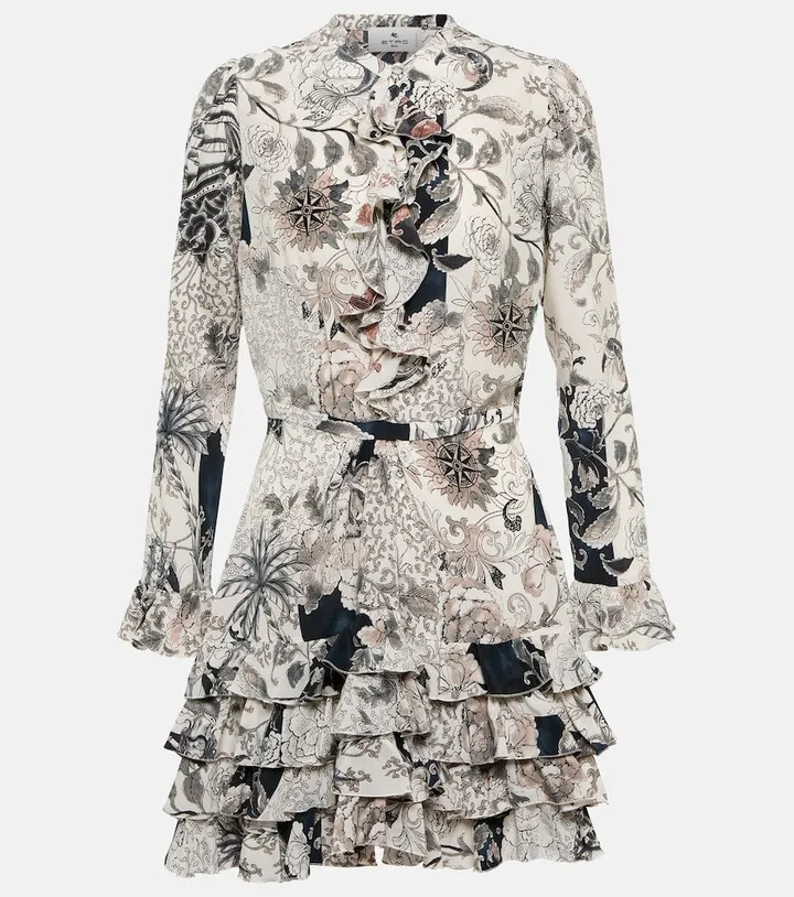 Floral silk crepe de chine minidress