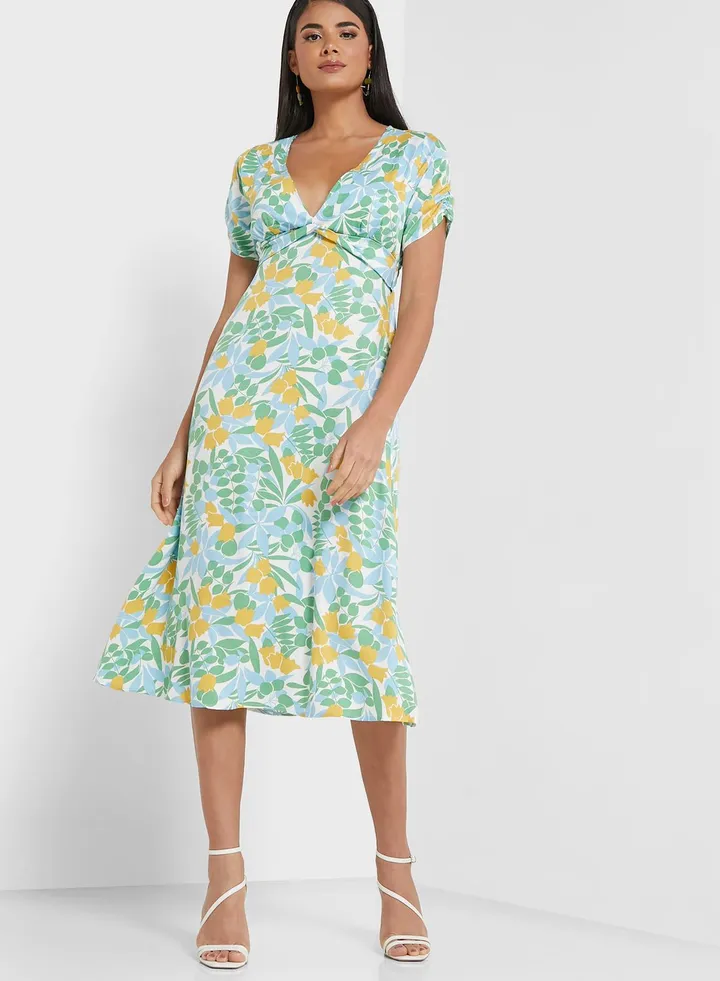 Printed Plunge Dress