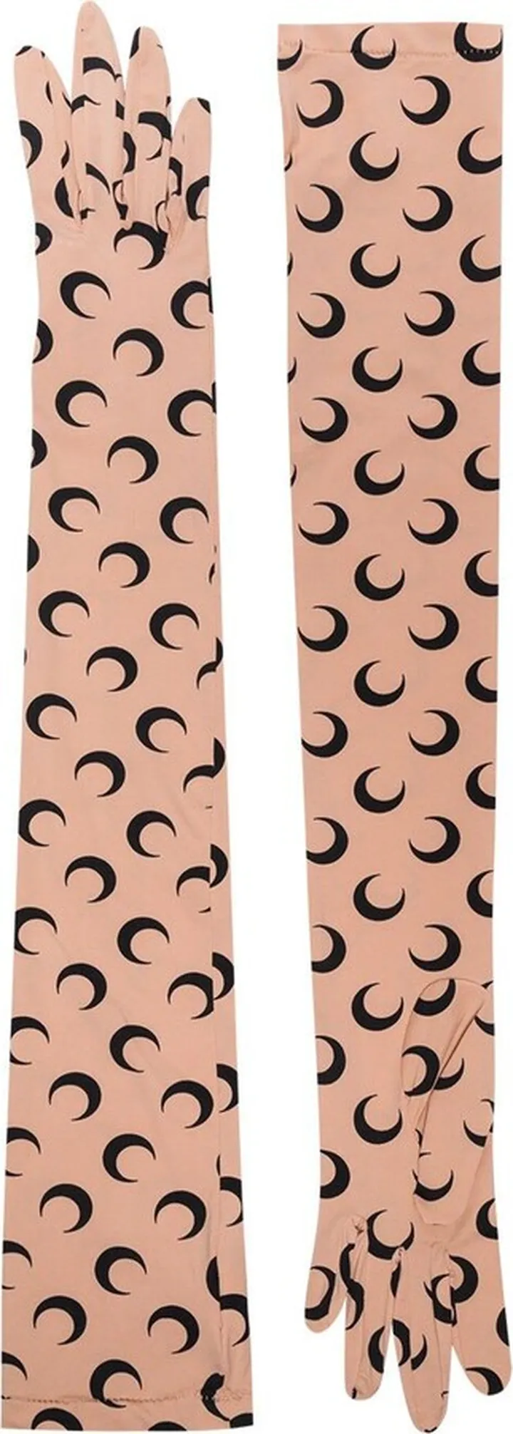 Beige Gloves With All-over Moon Motif In Polyamide Woman