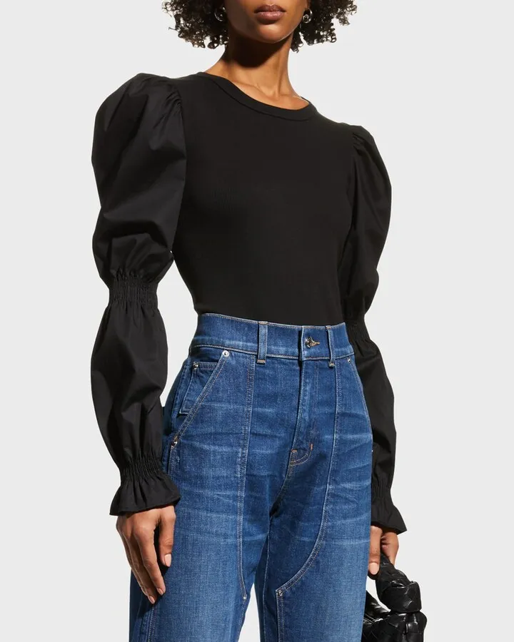 Fawn Cinch Puff-Sleeve Top