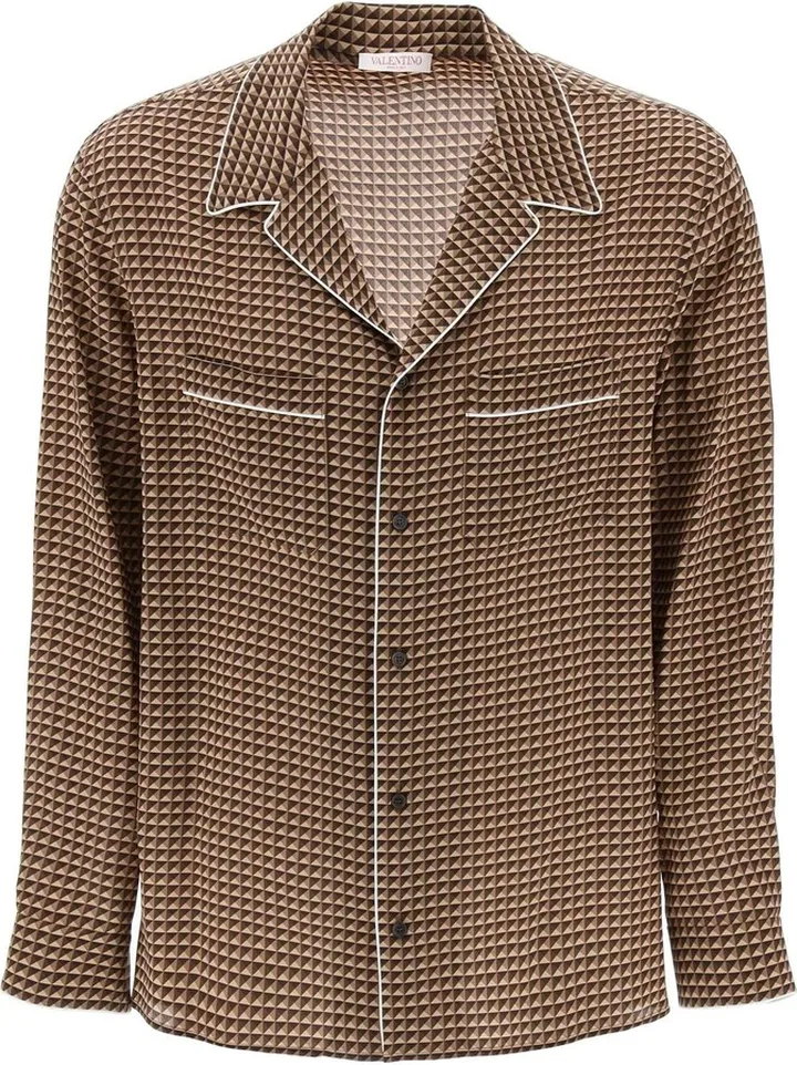 Valentino Ministud Print Silk Pajama Shirt