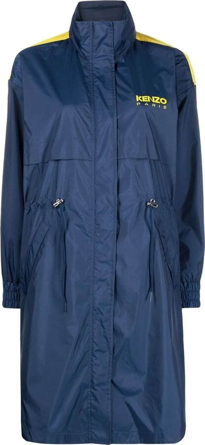 Logo-Print Panelled Zip-Up Coat