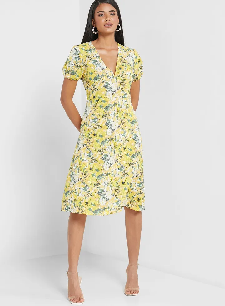 Printed Puff Sleeve Dress