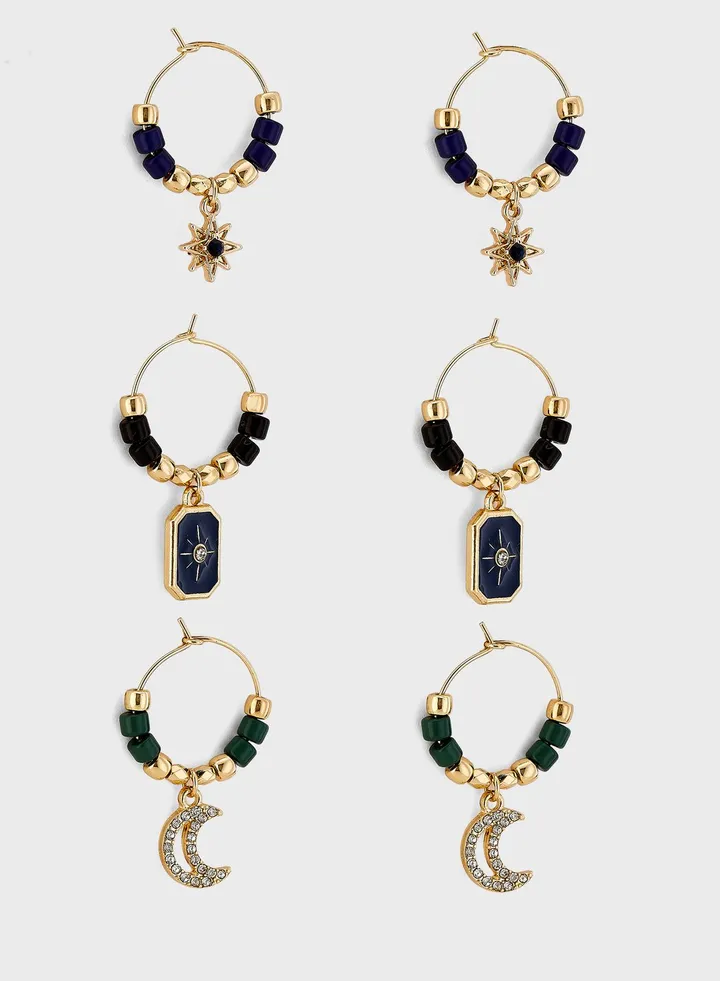 3 Pair Beaded Hoop Earring Set