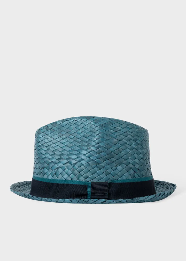Blue Woven Trilby Straw Hat