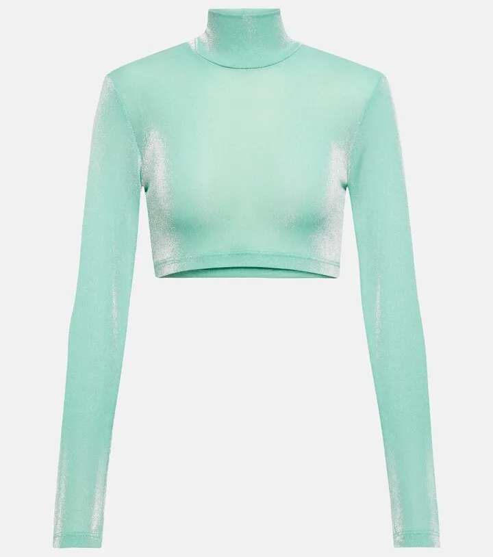 Metallic turtleneck crop top