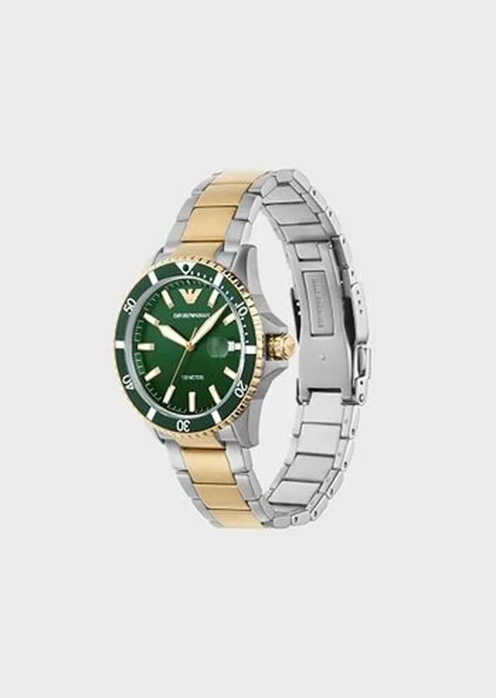 Three-Hand Date Two-Tone Stainless Steel Watch and Bracelet Set