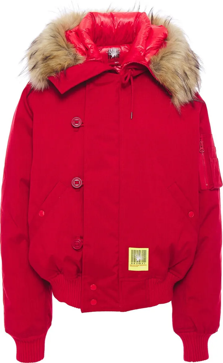 Faux fur-trimmed canvas hooded down jacket