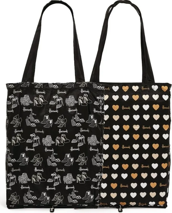 Harrods Glitter Hearts And Shoes Recycled Pocket Shopper Bag (Set Of 2)