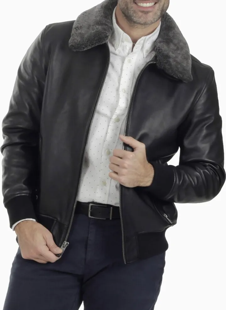 Frye Men's Removable-Collar Leather Bomber Jacket