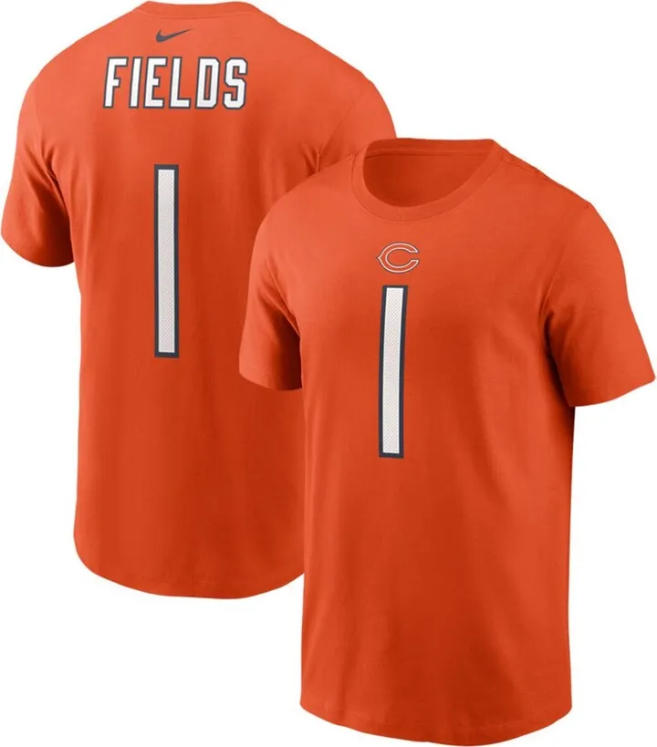 Men's Justin Fields Orange Chicago Bears 2021 Nfl Draft First Round Pick Player Name Number T-shirt