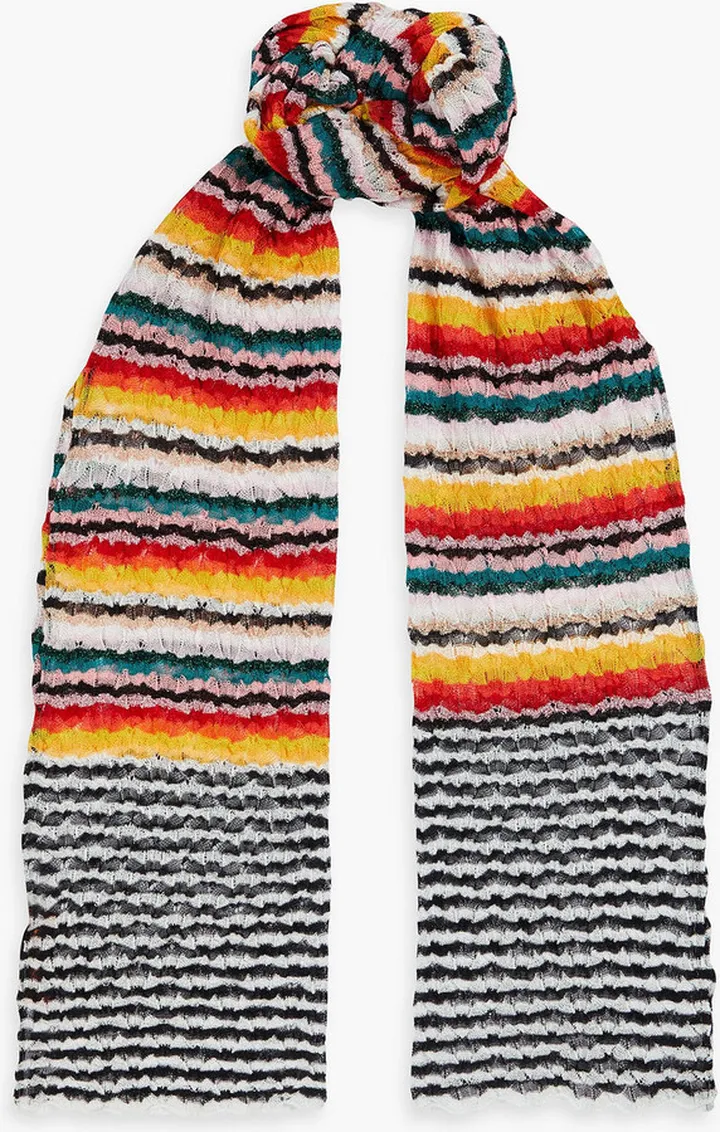 Metallic striped crochet-knit scarf