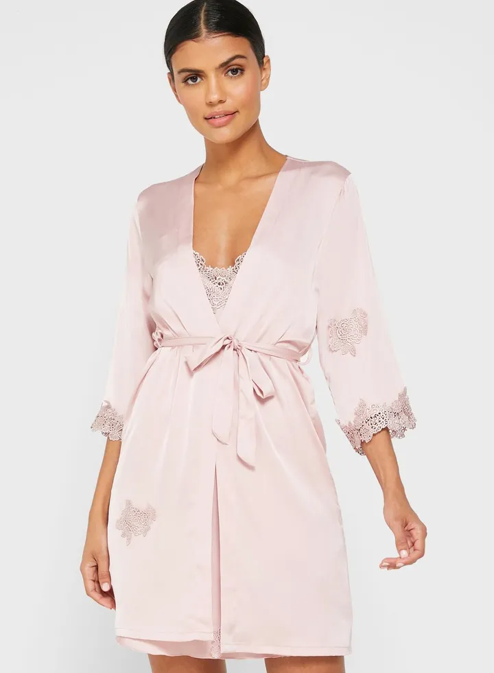 2 In 1 Lace Trim Nightdress Robe
