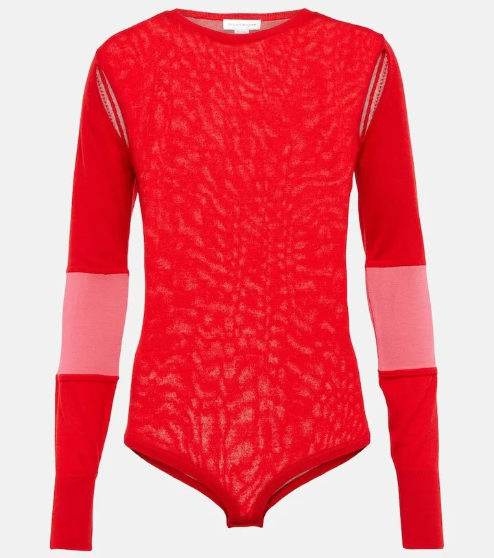Cut-out wool-blend bodysuit