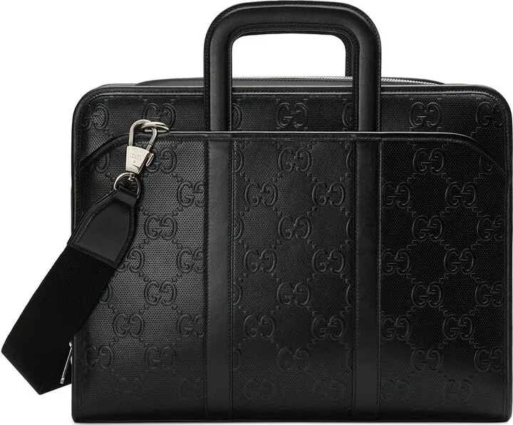 GG embossed leather briefcase