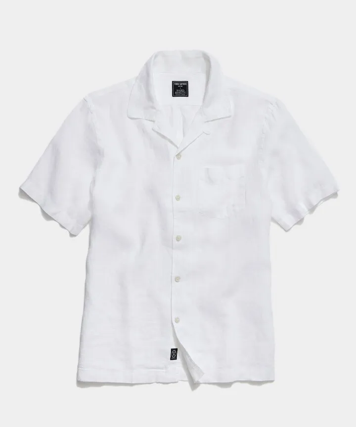 Sea Soft Irish Linen Camp Collar Short Sleeve Shirt in White