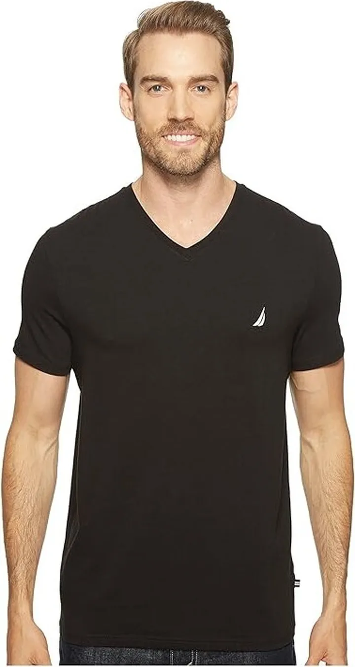 Nautica Slim Fit V-Neck T-Shirt (True Black) Men's Clothing
